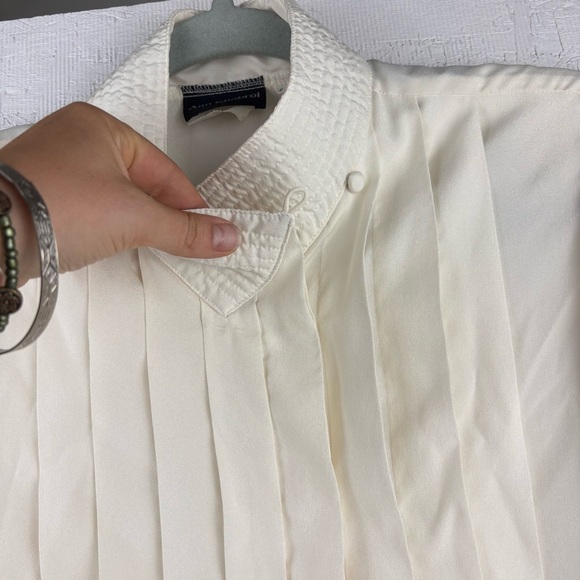 VTG Ann Chabrol Elegant Cream Pleated Button Down Shirt Women’s Sz 12 - Picture 4 of 9